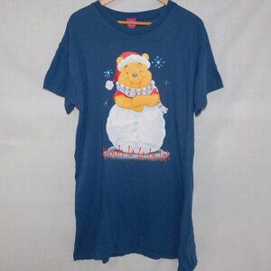 Disney Store VTG Winnie Pooh Christmas nightgown night T Shirt  Blue one size